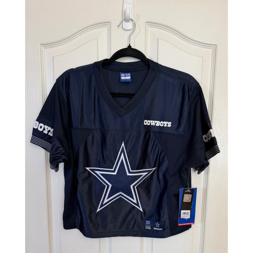Women's Dallas Cowboys NFL Cropped Jersey Top Navy Blue Star Size L NWT